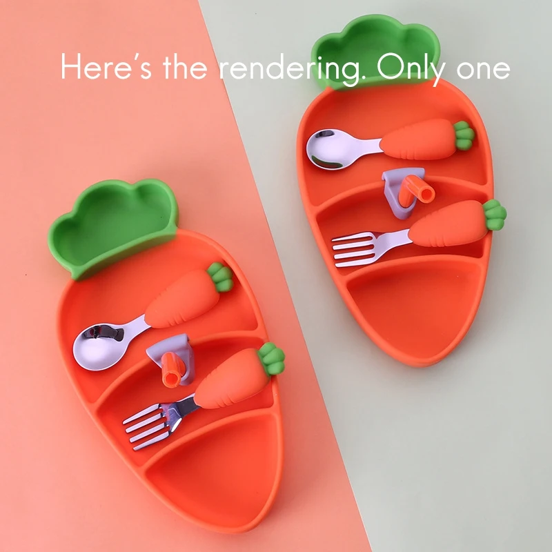 Cartoon Carrot Anti Dropping And Anti Scalding Children's Tableware Three Piece Baby Food Bowl Spoon Fork Gift Tableware