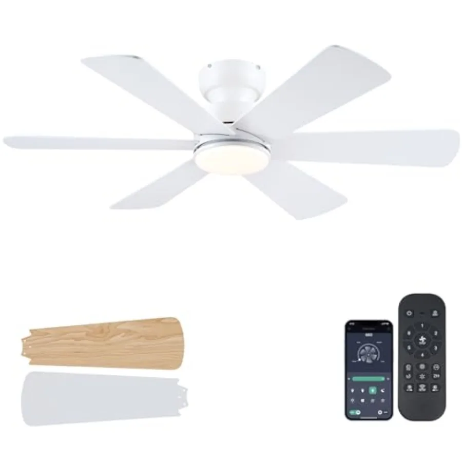 

Ceiling Fans with Lights, Ceiling Fan with Remote APP, Dual-Sided Modern/Rustic 6 Blades, Reversible, 3CCT, Flush Mount Low Pro