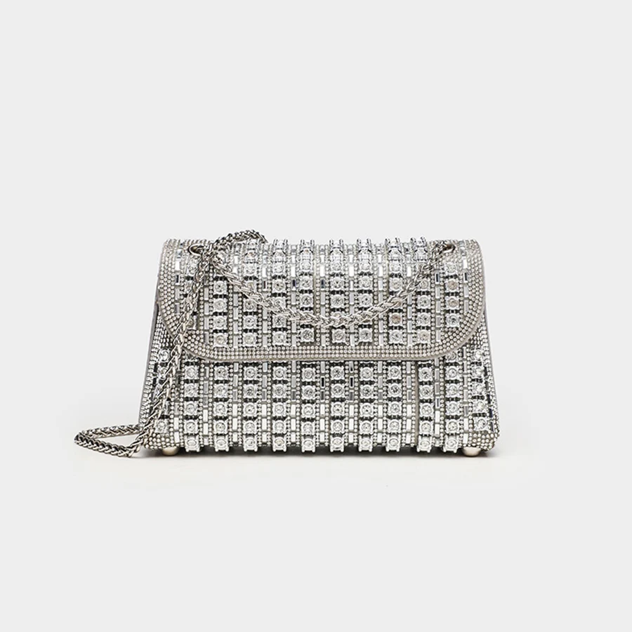Fashion Full Crystal Flap Bag for Party Women Elegant And Versatile Rhinestone Purse Luxury Design Handbags Chains Clutch Dinner