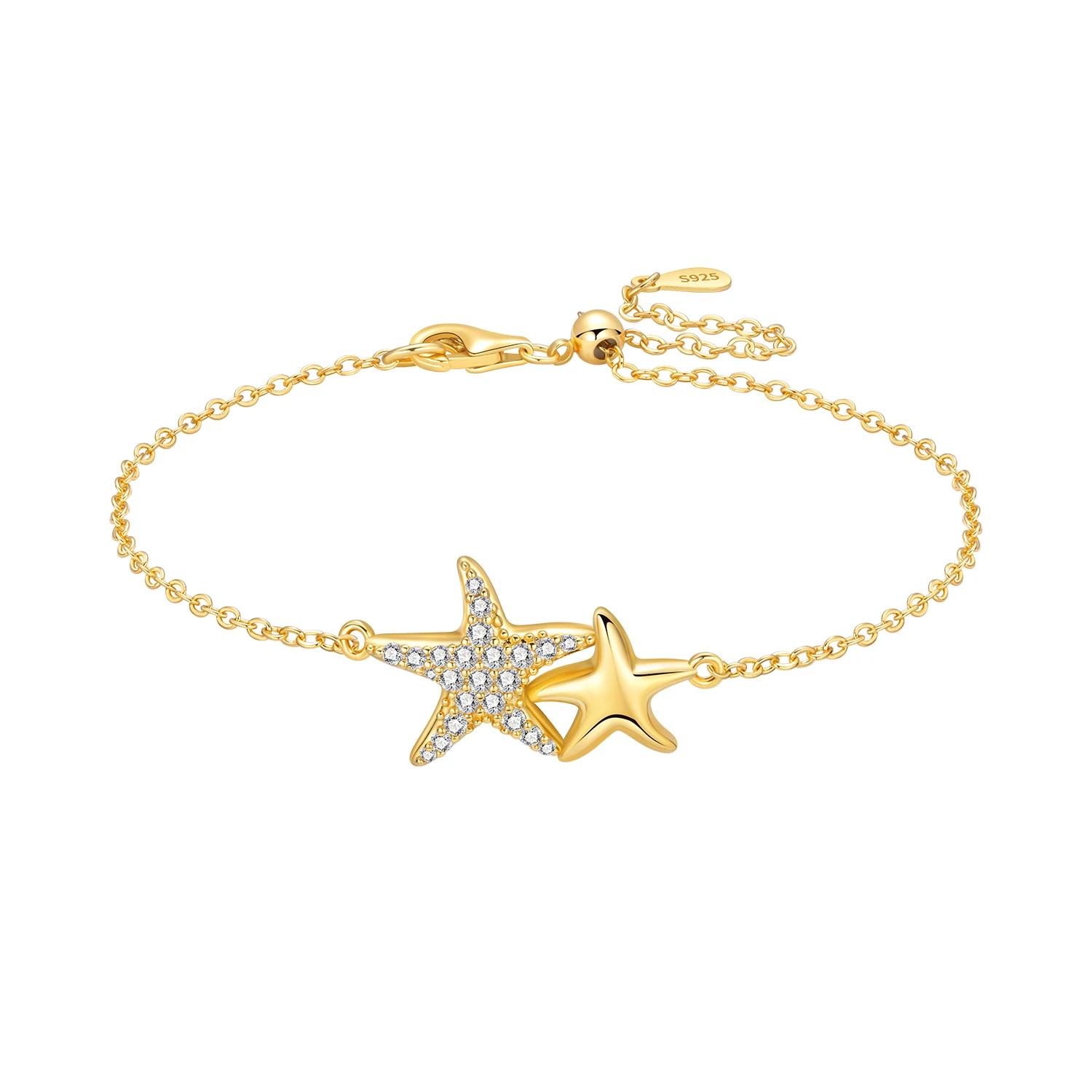 CYCUFF S925 Sterling Silber Verstellbares Seestern-Armband mit Kettengliedern für Damen, Schmuck für Partys, Trendiges Jubiläumsgeschenk