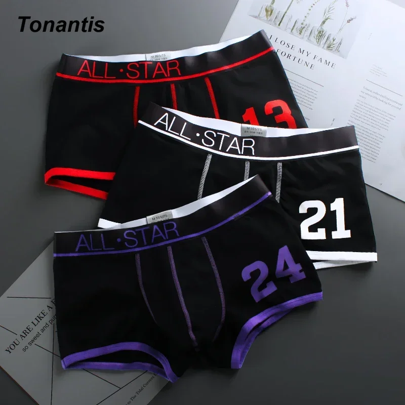 3Pcs/Set Korean Men\'s Panties Underpants Cueca Boxers Underwear Fashion Personality Cotton Breathable Homme Soft Male Shorts