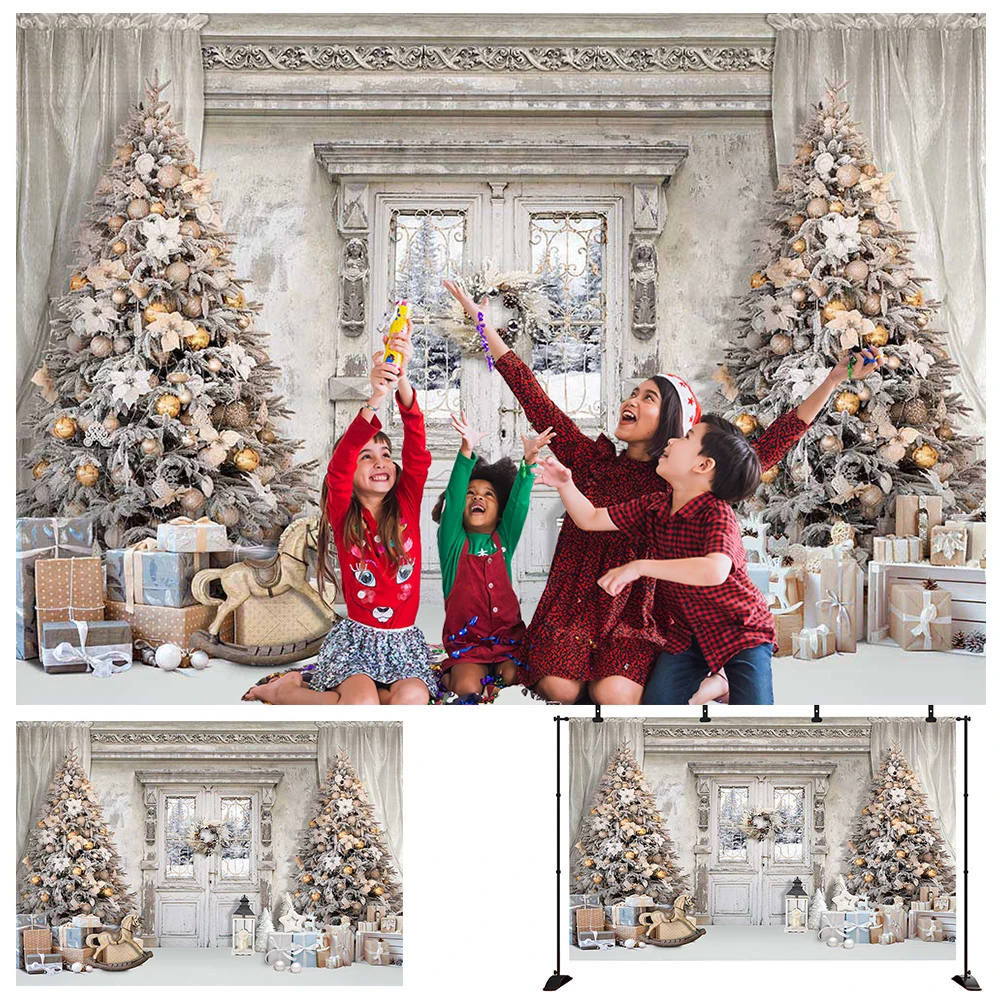 Mocsicka New Christmas Brick Wall Tree Party Wood Board Decor Theme Backdrop Photography Background XMAS  Photocall Background