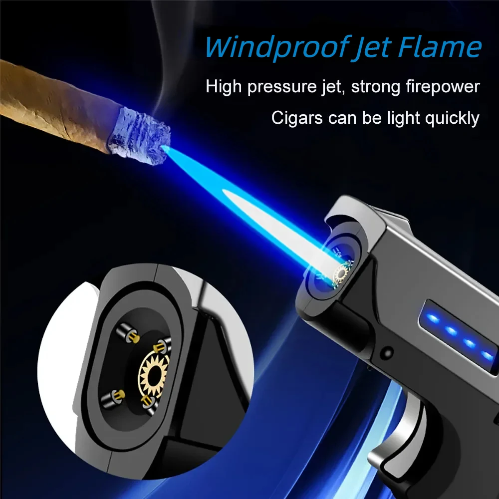 Metal Windproof Plasma USB Rechargeable Lighter for Men Folding Gun Butane Torch Turbo Jet Flame Cigar Lighter Gift 2024