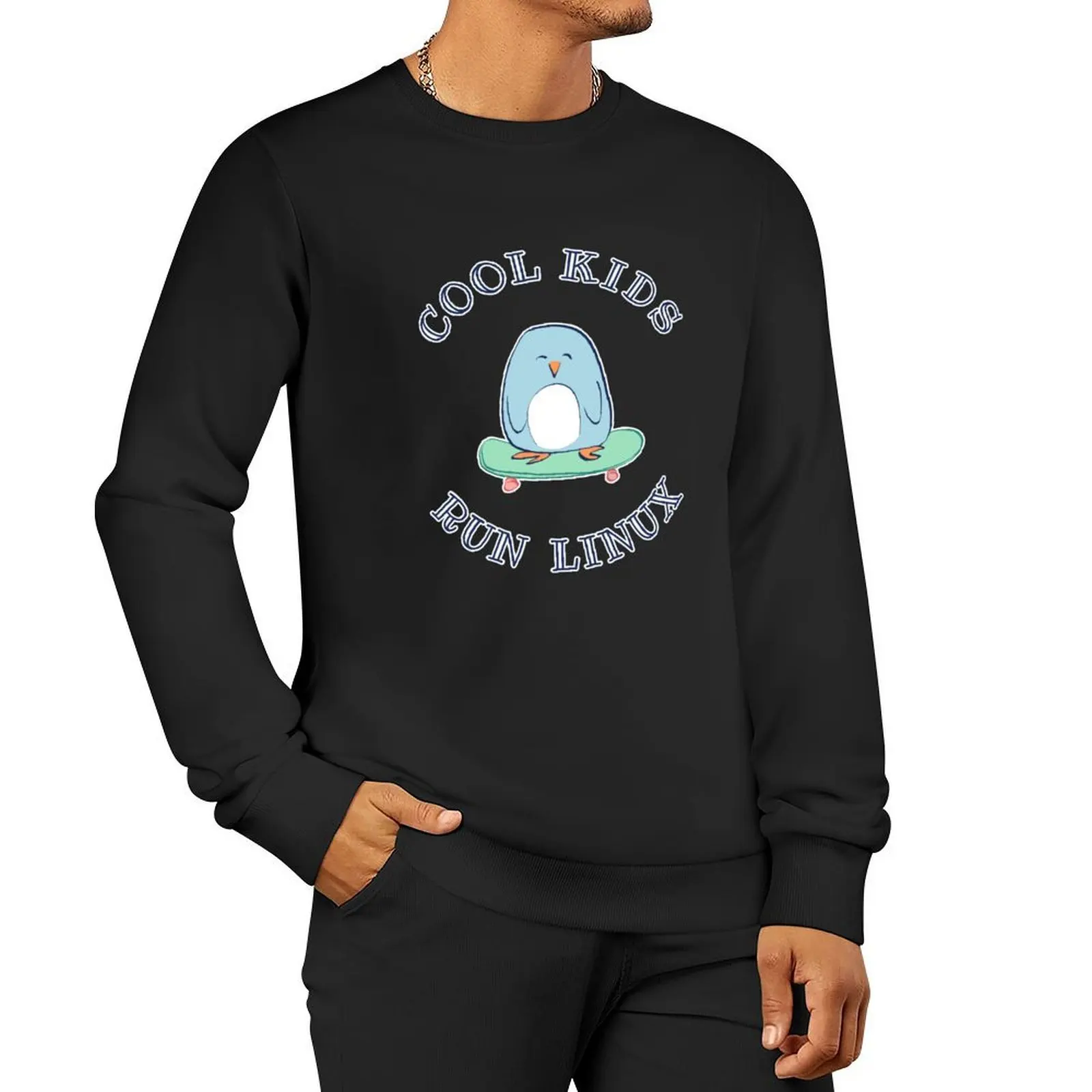 بلوفر Cool Kids Run Linux (أزرق) ملابس جمالية للرجال ترتدي بلوزات على الطراز الياباني للرجال