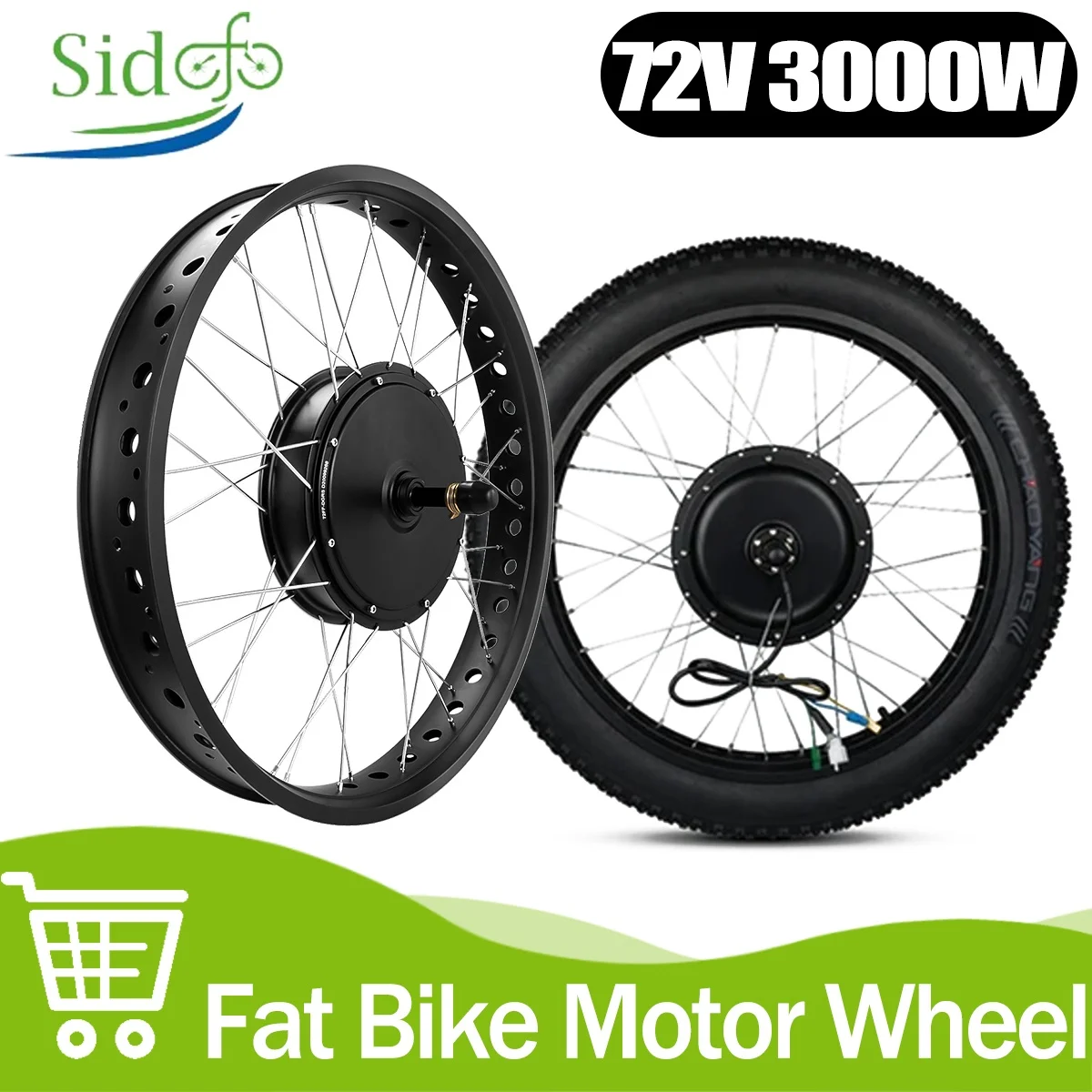 72V 3000W Brushless Gearless Hub Motor for Electric Fat Bike Rear Wheel 20in 26in Snow Bicycle Fat Tyre Non-Gear E Bike