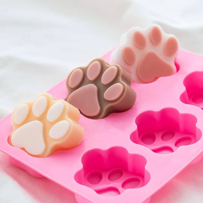 Cat Dog Paw Handmade Soap Making Silicone Molds DIY Aromatherapy Plaster Car Decoration 6 Cavities Soap Candle Mold