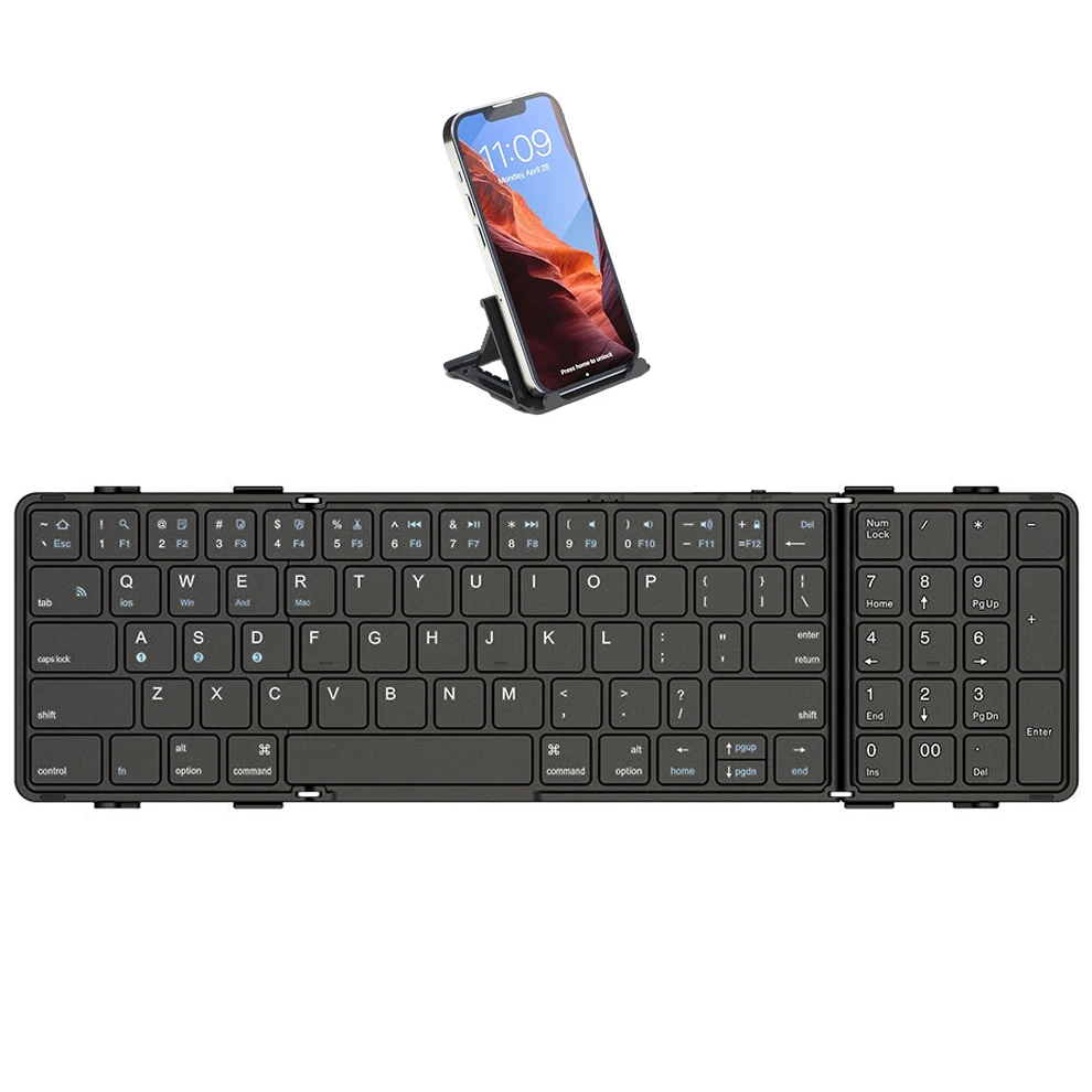 JOMAA Full Size Foldable Mobile Phone Keyboard with Numeric Keypad Rechargeable Portable Travel Bluetooth Keyboard
