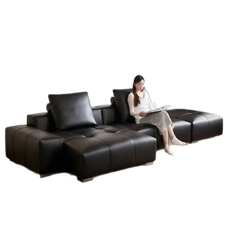 Semi-green leather pixel module sofa black combination living room inline full leather art sofa