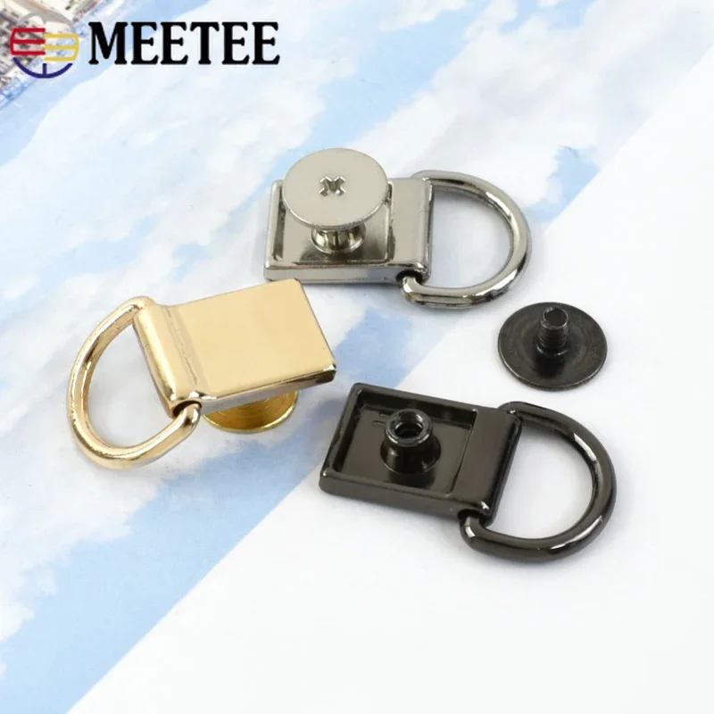 4/10/20Pcs 11*24mm Metal D Ring with Studs Bag Side Clip Edge Hang Buckle Leather Strap Connector Hook Clasp Craft Accessories