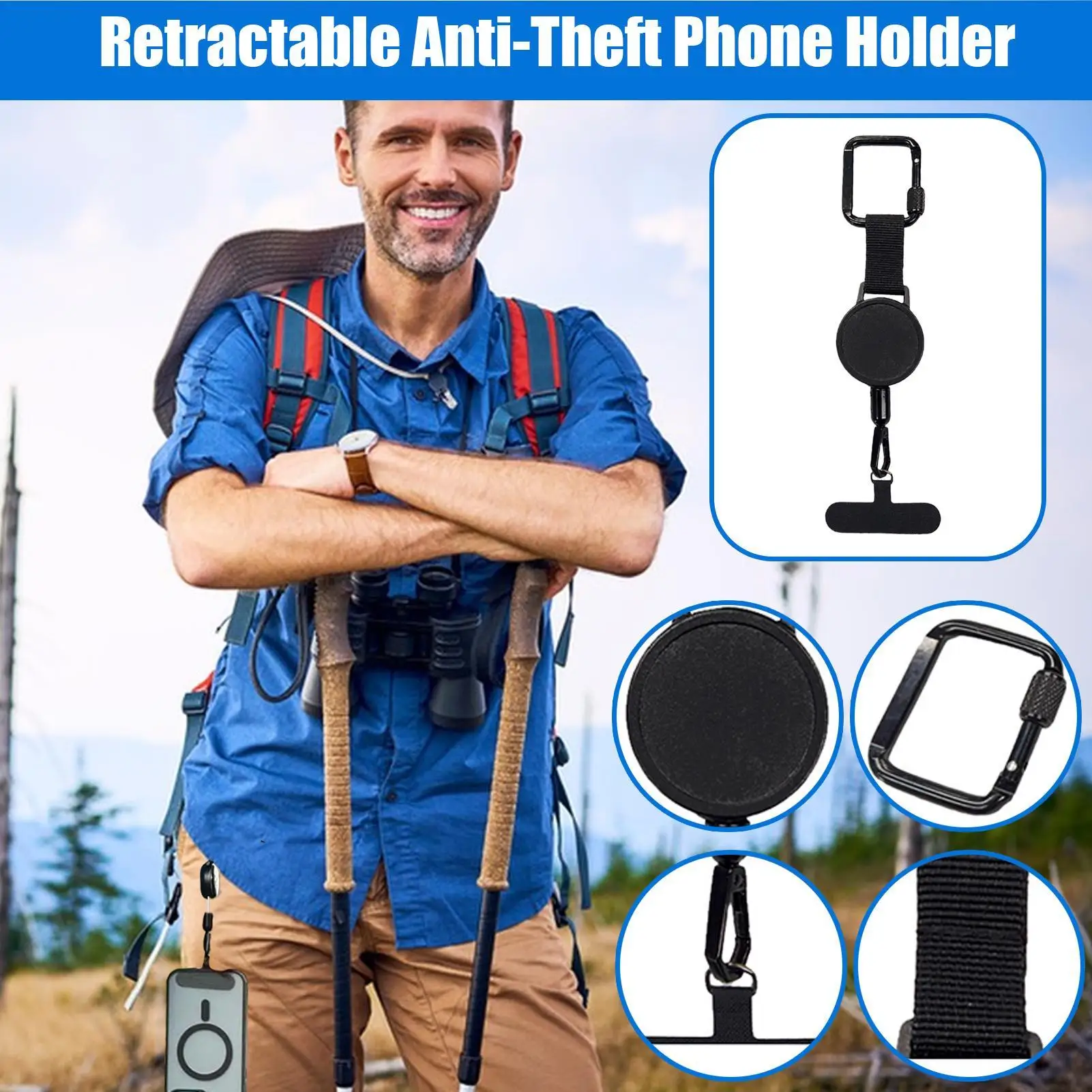 Retractable Lanyard Anti-Theft Phone Holder Outdoor Travel Phone Lanyard Strap Smartphone Safety Tether With Belt Clip view 5
