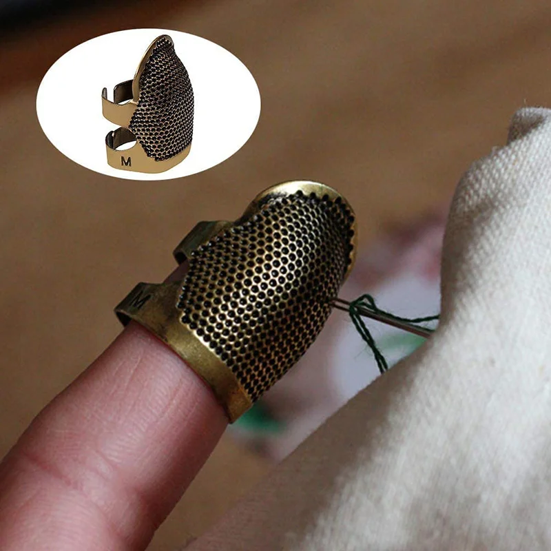 4Pcs Sewing Thimble Finger Protector Retro Fingertip Protector Thimbles Adjustable Finger Metal Protector Pin Sew Accessories