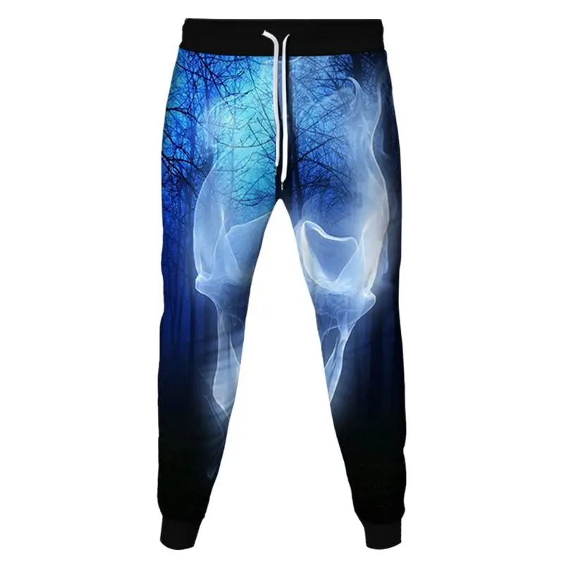 2023 Holloween Men Punk Style Party Wear Jogging Pants Blue Flame Fire DJ Skull Print Women Fashion Pants Outdoor Casual Trouser