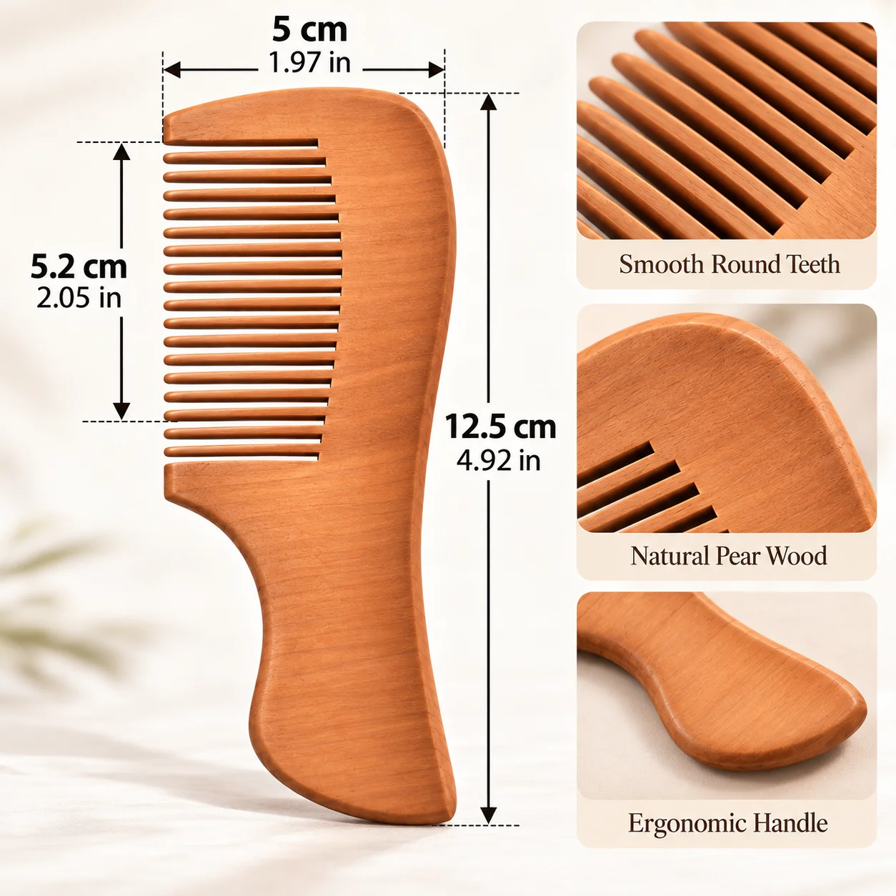 50PCS Natural Pear Wood Hair and Beard Combs Portable Wooden Grooming Combs Custom Logo 4 Styles to Choose From