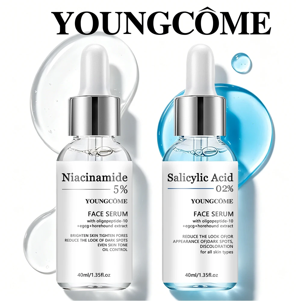 2pcs Salicylic Acid 5% Niacinamide Ceramides Purslane Essence Set - Pore Minimizing Hydrating Face Serum for All Skin Types Dail