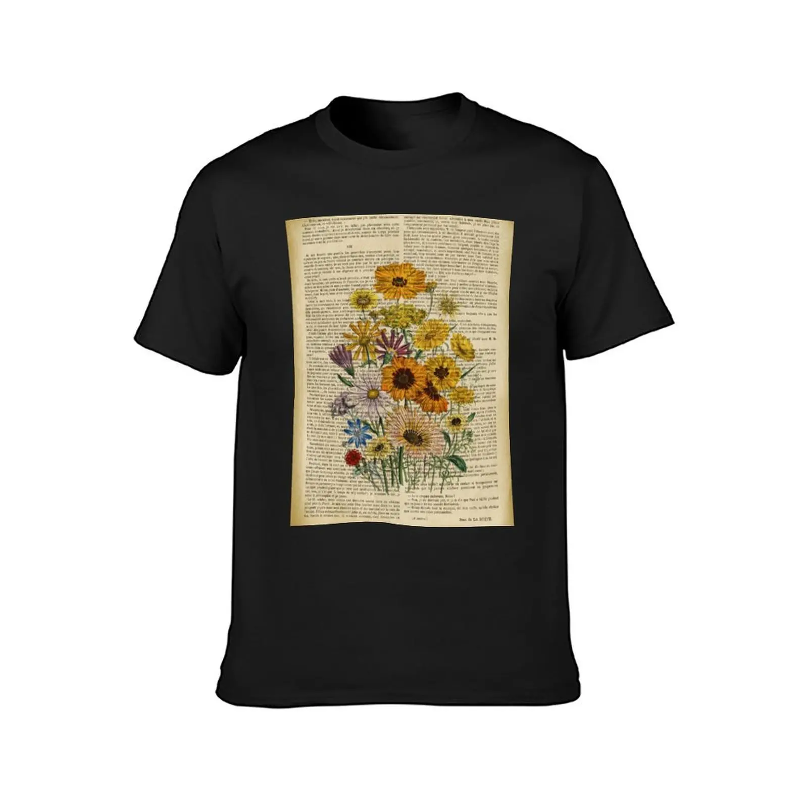 Botanical print, on old book page - Garden flowers T-Shirt plus size tops Aesthetic clothing mens t shirt graphic