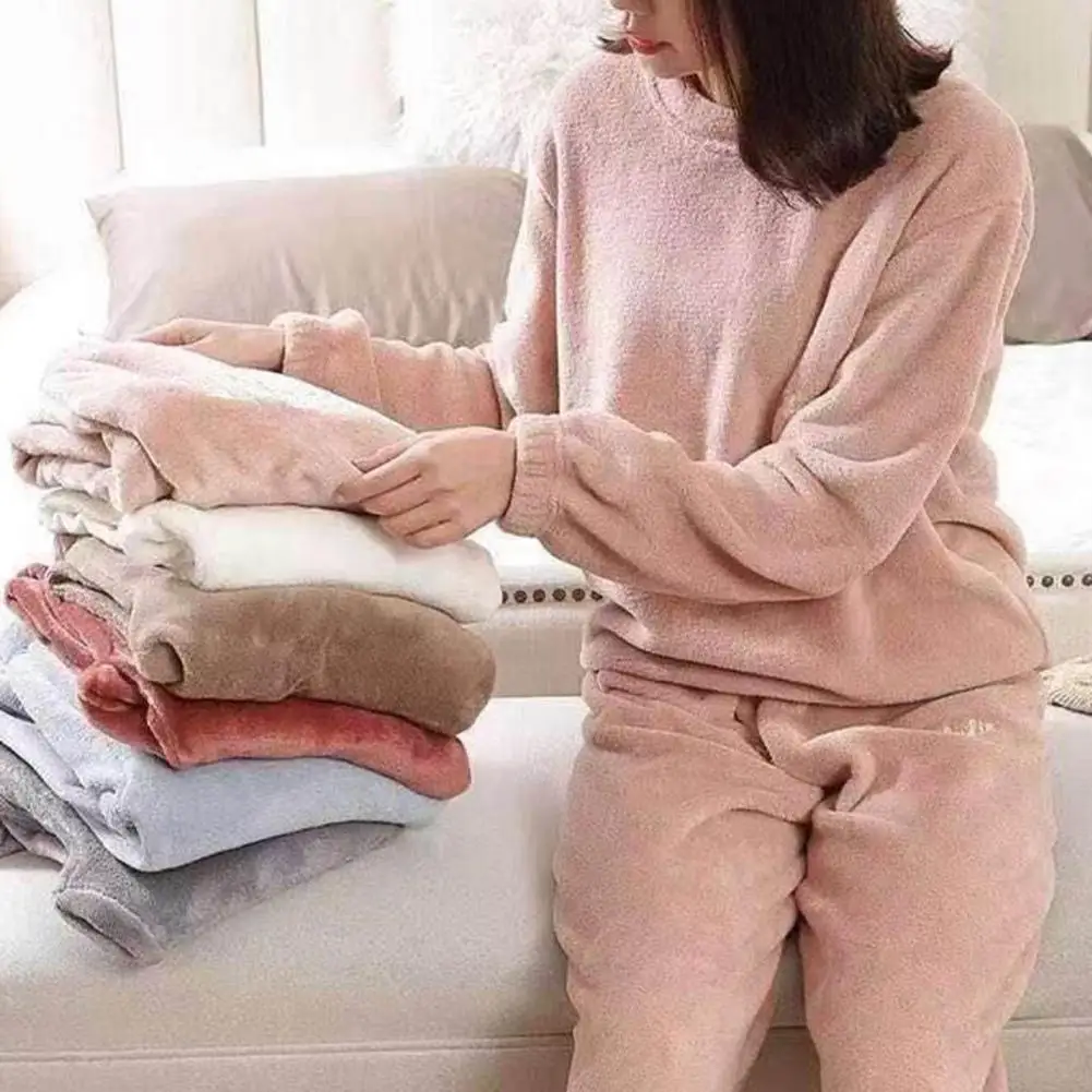 

Women Winter Flannel Pajama Set Fleece Pajamas Sleepwear Homewear Thick Warm Velvet Female Suit Fall Sweatshirt Ladies Pyjama