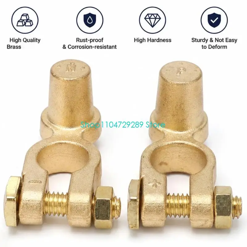 D8KE Car Battery Terminal Clamp Set Brass Pair for JIS A Round Posts