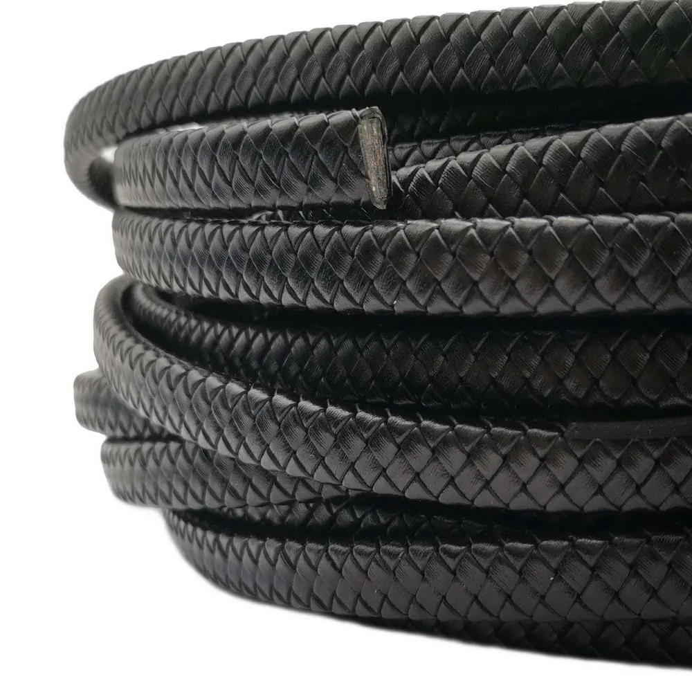 Aaazee 1 Yard 12mmx6mm Flat Braided Black Leather Band for Jewelry Making in Bracelet 12mm Wide 6mm Thick