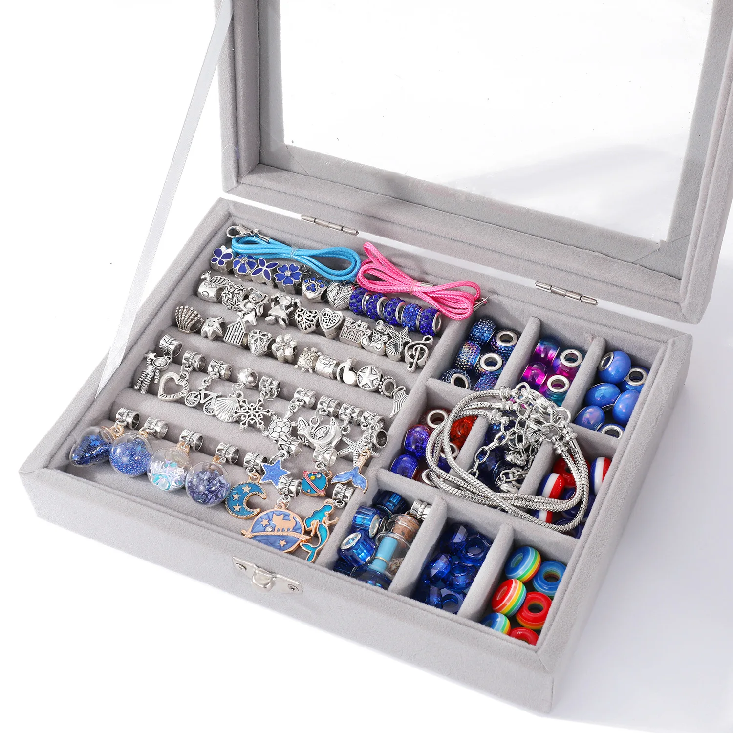 DIY Charms Bracelet Kit Kid Girl Crystal Beaded Jewelry Making Accessories Set With Jewelry Box DIY Bracelet Necklace Girl Gift