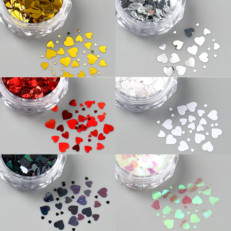 6 pièces amour coeur ongles paillettes flocons paillettes rouge or argent noir blanc holographique coeur saint valentin Nail Art décoration manucure