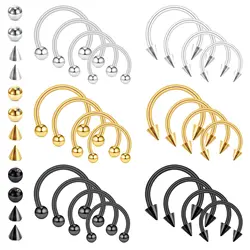 4pcs 16G Variety of Sizes Horseshoe Rings Surgical Steel Nose Septum Hoop Earring Eyebrow Piercing Jewelry for Women Men 6-12mm