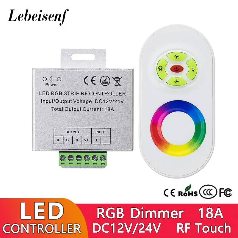 LED RGB Strip Controller 18A DC12V 24V RF Wireless Touch Remote Control Dimmer for LED 5050 2838 Colorful Light Bar String Lamps