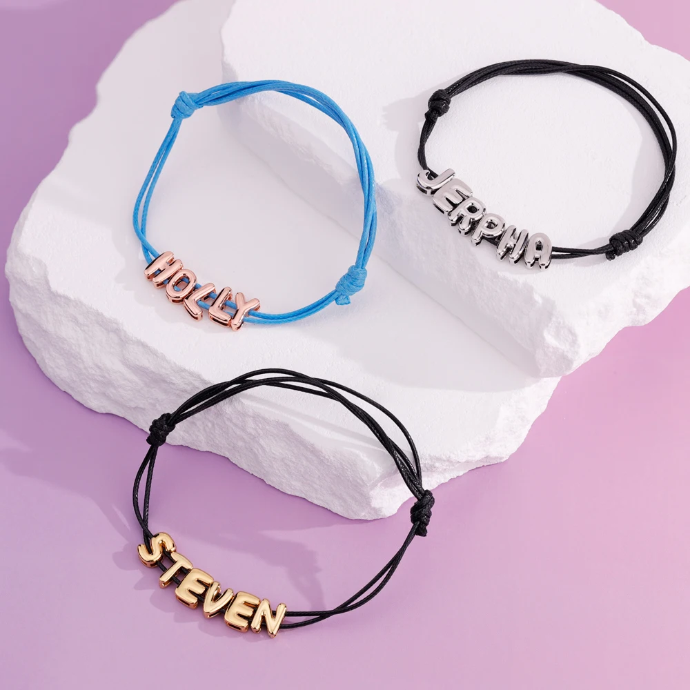 Custom Name Bracelet Personalized 3D Bubble Letters Pendant Adjustable Family Friendship For Women Mom Girl Jewelry Gift