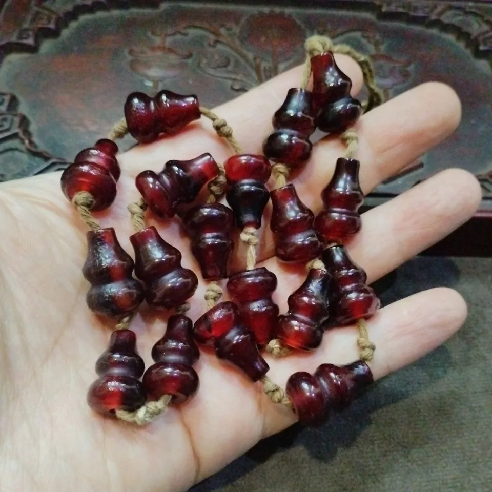 Vintage Transparent Dark Red Double Bulb Beads Linen Rope Boho DIY Jewelry Making Supply Beads
