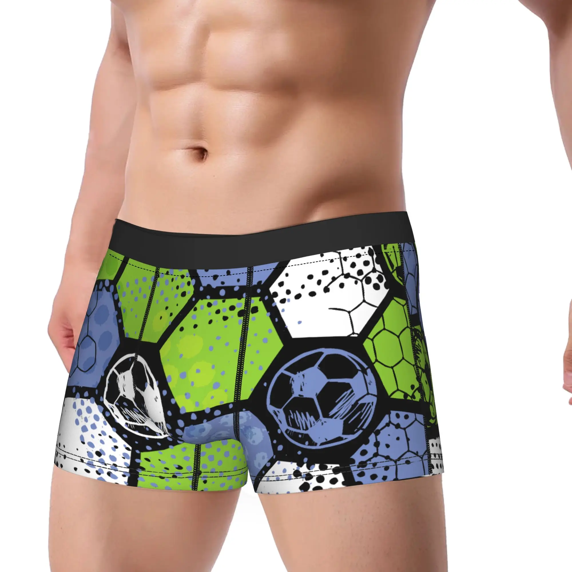 Men's Cartoon Soccer Ball Football Long Underwear  Humor Boxer Briefs Shorts Panties Male Breathable Underpants M-XXL