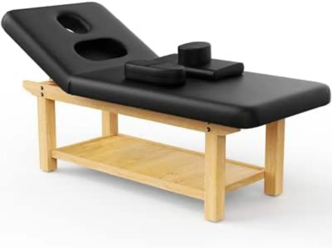 31,5'' B 75'' L Holzbreiter stationärer Massagetisch für Behandlungstische Physiotherapietisch Spa Gesichtsbett, PU-Leder