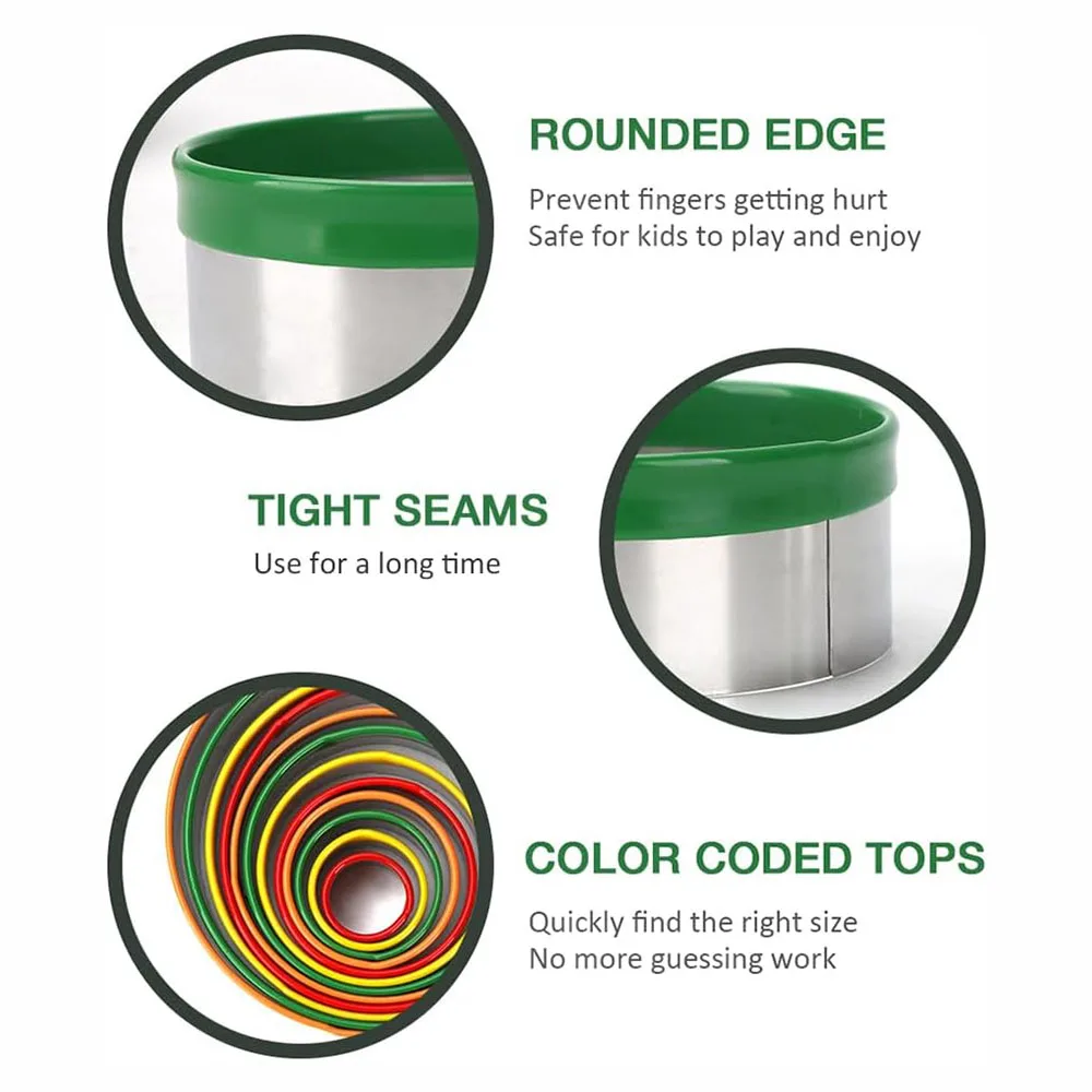12pcs Round Cookie Biscuit Cutter Set Pastry Cutters for Donut Dough Clay Stainless Steel Circle Cutter Cake Ring Molds