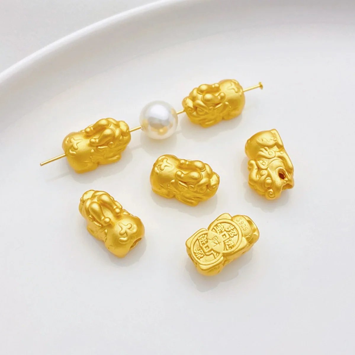 S925 Antique Silver Gold Plated Pixiu Lucky Spacer Beads DIY Bracelet Necklace Jewelry Making Supplies