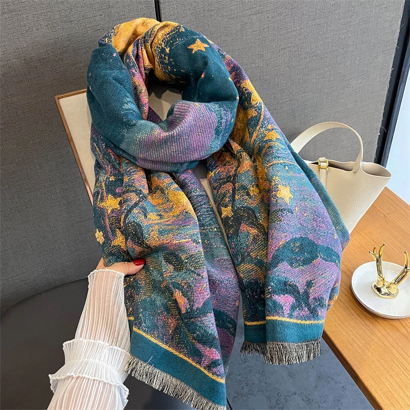 

2025 Winter Warm Cashmere Scarf for Women Luxury Print Pashmina Shawl Wrap Neckerchief Female Bufanda Echarpe Design Headband