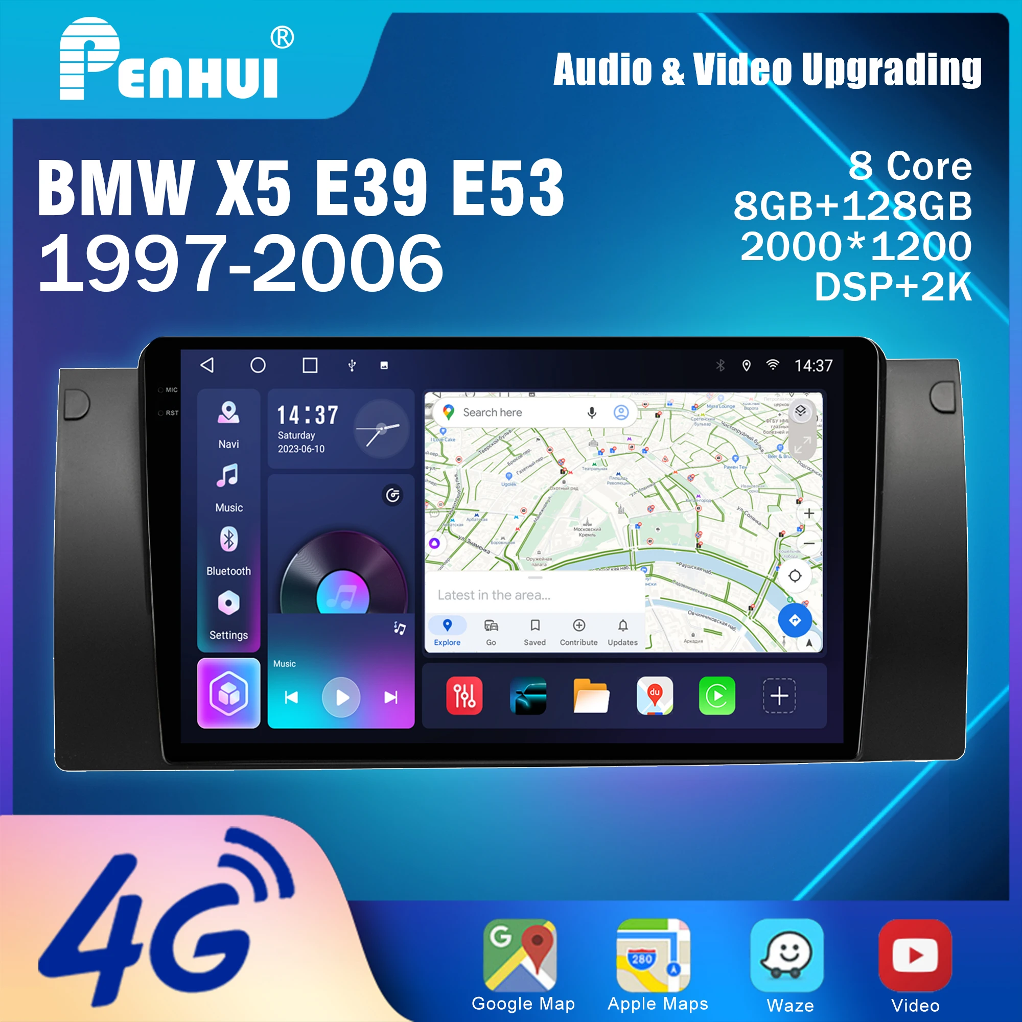 Penhui Android Car DVD Player Screen for BMW X5 E39 E53 1997-2006 Audio Video 2 Din DSP  Bluetooth  Carplay