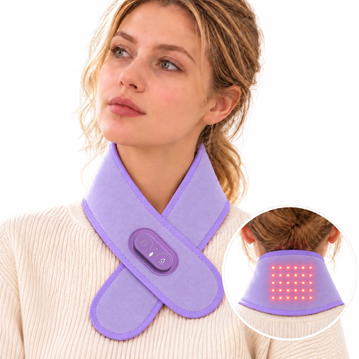 Red Light Neck Heating Pad Rechargeable Heated Wrap 3 Temperature Levels 3 Massage Modes Wearable Neck Warmer for Daily Comfort