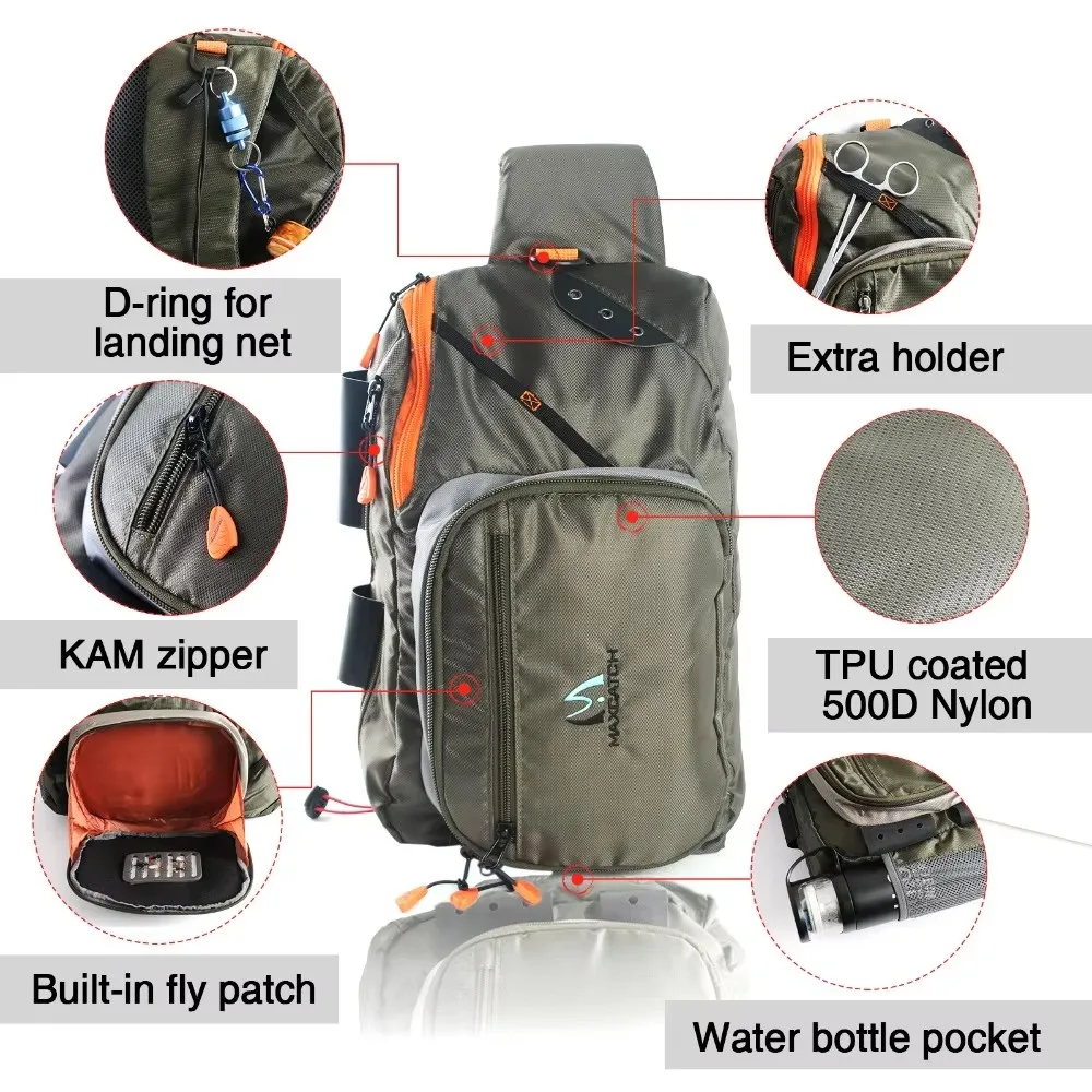 

MAXIMUMCATCH Pro Stream Sling Pack — тактическая сумка для рыбалки на плечо с системой Molle, быстросохнущей нашивкой для мух и без помощи рук