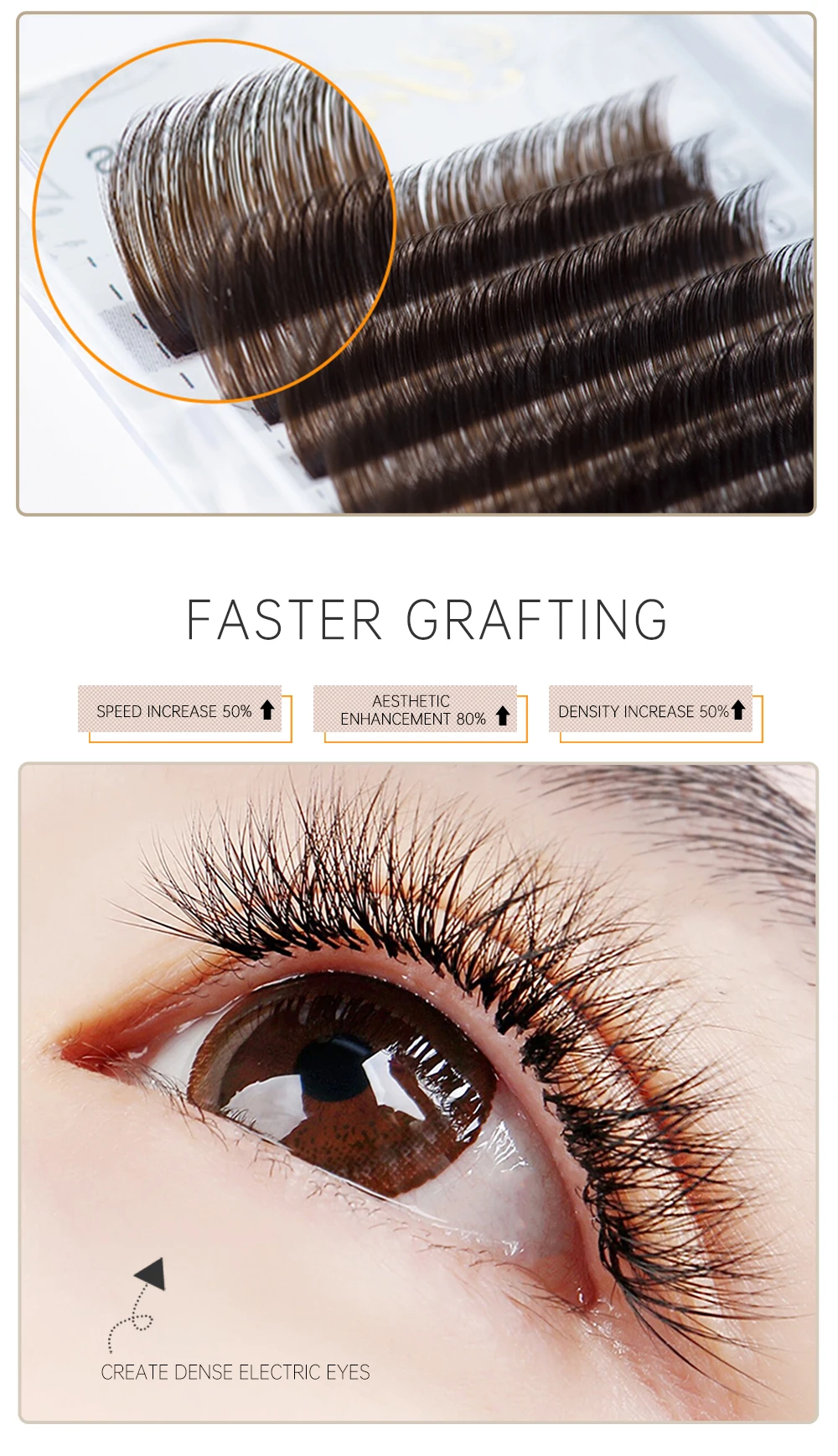 Yelix Brown Easy Fanning Volume Wimpernverlängerungen aus Kunstnerz, weiche Seide, dunkelbraun, B C CC D Curl, 0,05 mm, 8-15 mm, gemischte Längen, natürlich – Detail 6