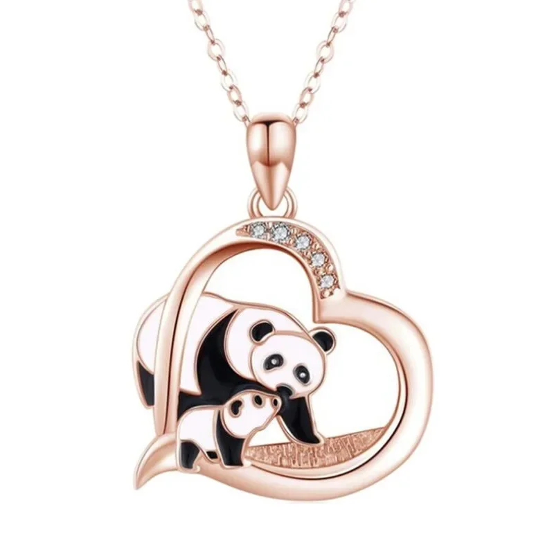 Dainty Panda Heart Necklace for Women Men Lovely Animal Bear Hollow Love Sweater Chain Jewelry Accessories Mother's Day Gift