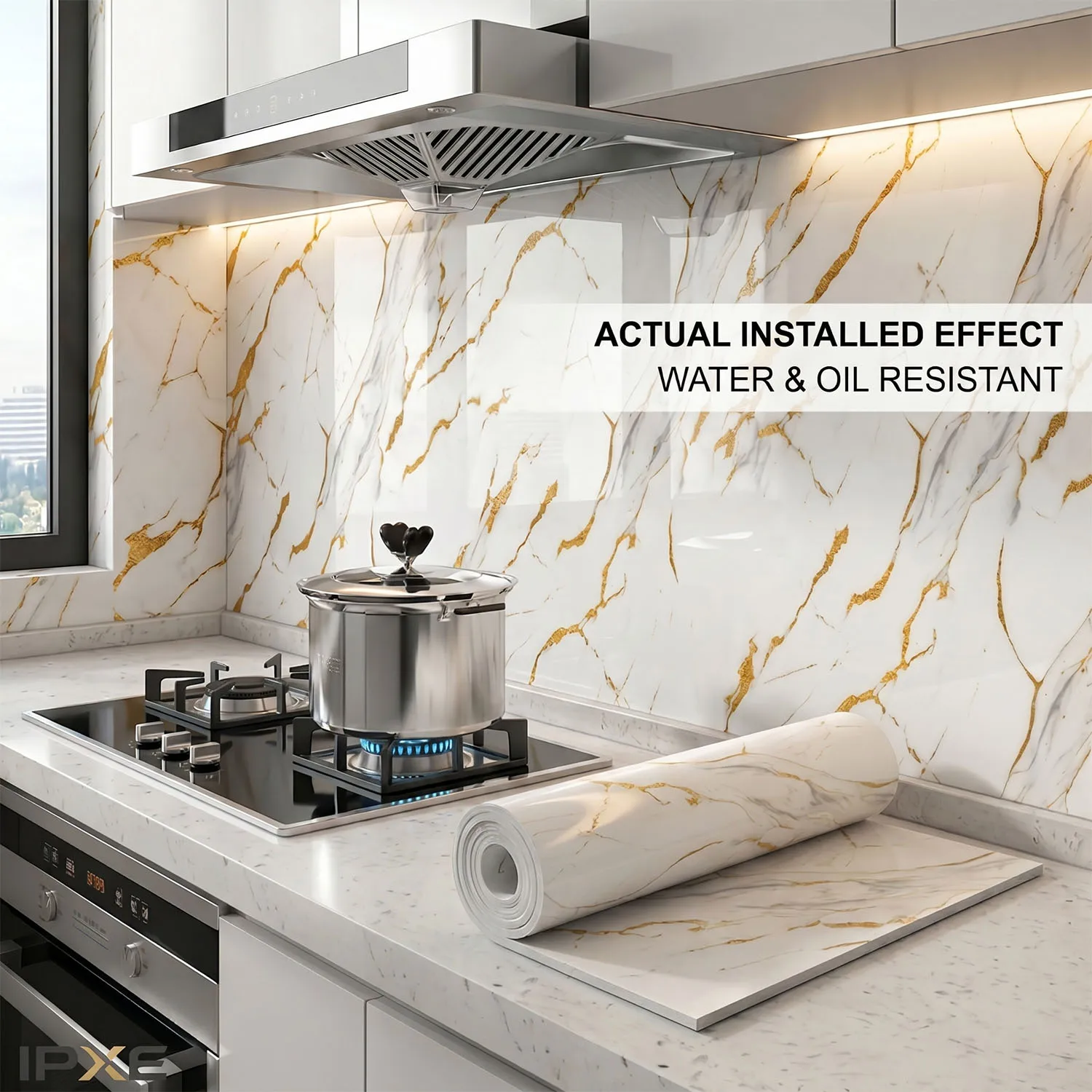 

Marble Texture Kitchen IXPE Oil-Proof Film Waterproof Self-Adhesive Wall Sticker Countertop Cabinet Tile Sticker Home Decoration