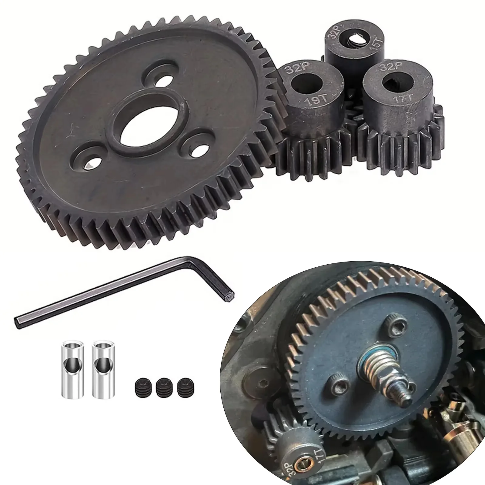 RCZIPROY Hardened Steel Motor Gear Short Card Gear 54t Pinion 15T 17T 19T, for 1/10 Car Traxx Slash Motor Teeth