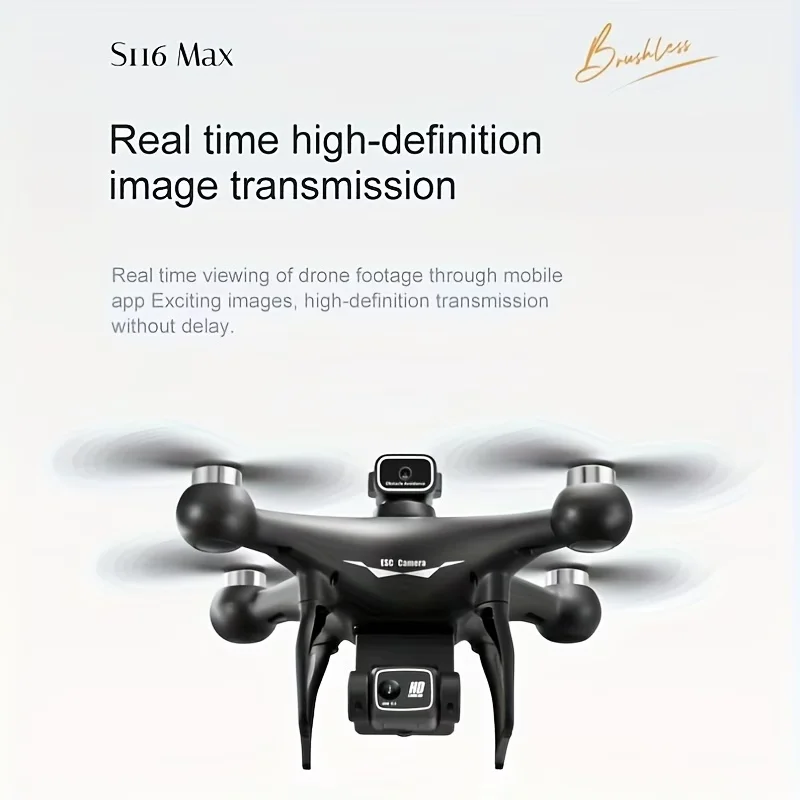 New Brushless Motor Optical Flow Positioning Drone S116，Built-in Electric Adjustable Camera Adjustable to 90° with LED Nightlight Drone Beginners' Favorite The Perfect Toy Gift,Perfect Toy & Gift for Adults,two batteries