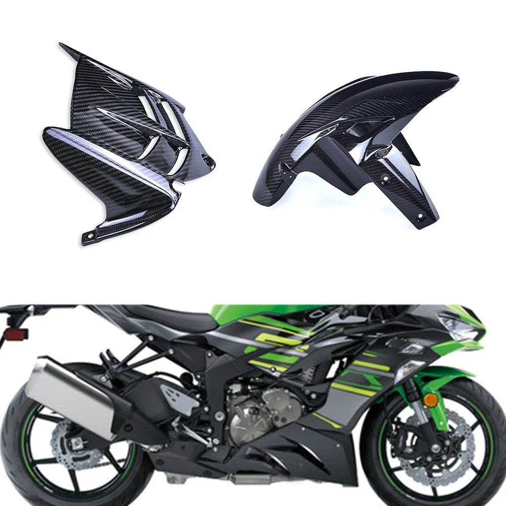 For Kawasaki ZX-6R ZX6R 2019 2020 2021 2022 2023 2024 2025 Real Carbon Fiber Front Rear Fender Splash Mudguard Motorcycle Parts