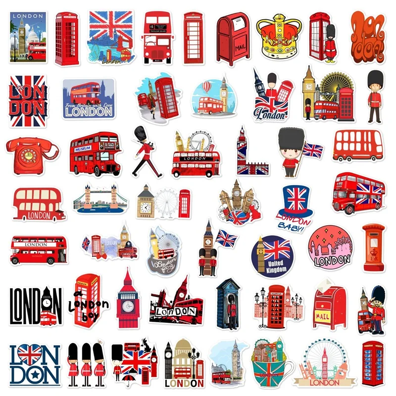 10/30/50PCS Red London Sticker Aesthetic PVC DIY Children\'s Korean Stationery School Supplies Decoration Scrapbooking for Kids