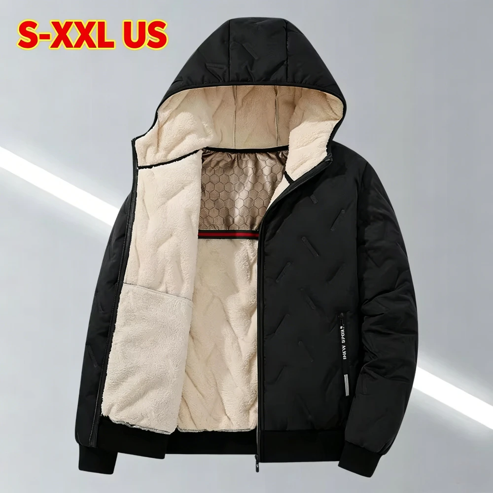 

EU Size Men Hooded Jacket Thick Warm Winter Coat Fleece Lined Black Grey Parkas Fashion Casual Quilted Coat Outwear Clothing Top