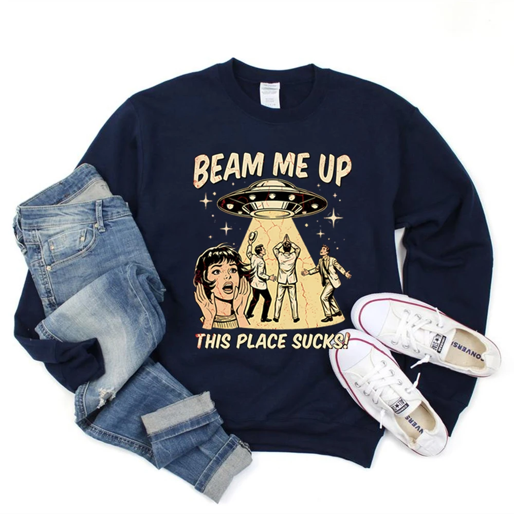 

ST5 Inspired Robin Beam Me Up This Place Sucks Толстовка унисекс с забавной цитатой из фильма НЛО вдохновение космического юмора Толстовка с капюшоном