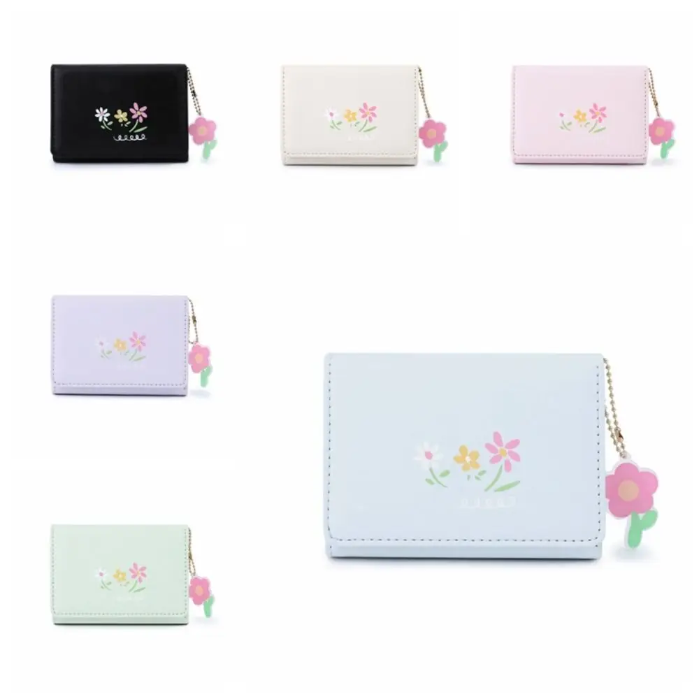 Portátil PU Flower Zero Wallet, botão impermeável, saco de dinheiro curto, estilo coreano, grande capacidade, bolsa simplificada, diária