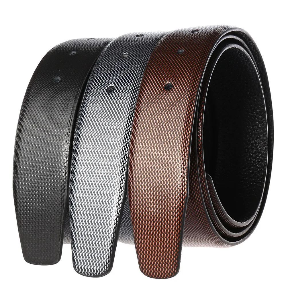 Classic Diamond Pattern Men's Perforated Belt No Buckle Casual Business Cowhide Pin Buckle Belt Fashion Versatile 3.4cm