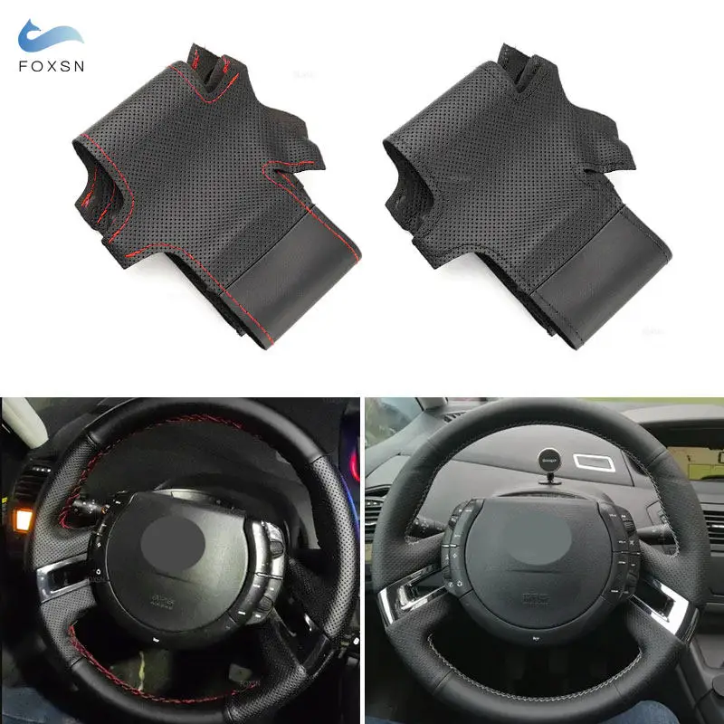 For Citroen C4 Picasso 2007 2008 2009 2010 2011 2012 2013 Hand Sewing Car Accessories Interior Steering Wheel Cover Leather Trim