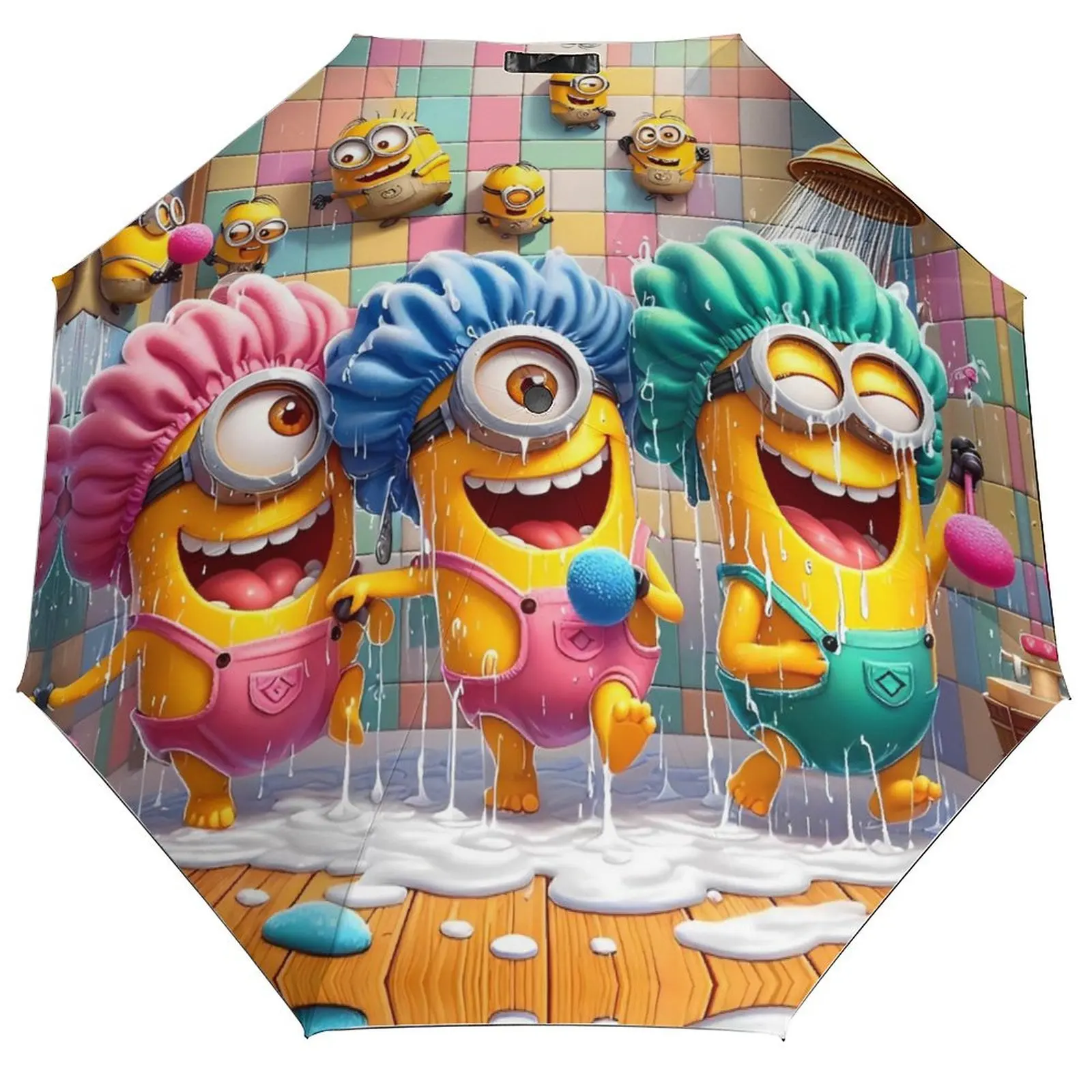 

8-рулочный автоматический зонт, ветрозащитный солнцезащитный козырек, милый мультяшный желтый зонт с миньонами и большими глазами, солнцезащитный складной усиленный зонт