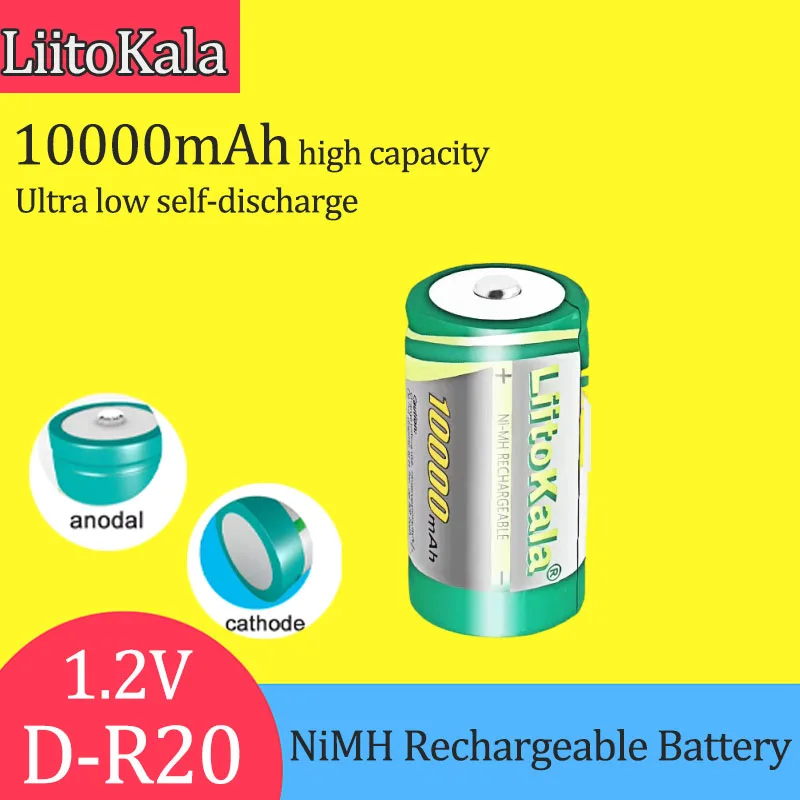 

LiitoKala 1.2V NiMH Rechargeable Battery 10000mAh High Capacity Ultra Low Self-Discharge for Gas Stove Water Heater Lawn Lamps